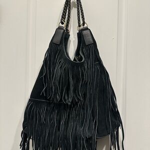 Suede Black Fringe Hobo Bag